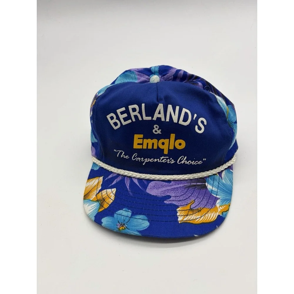 Vtg Floral Roped Snap back Hat Cap- Berlands & Emqlo Carpenters Choice